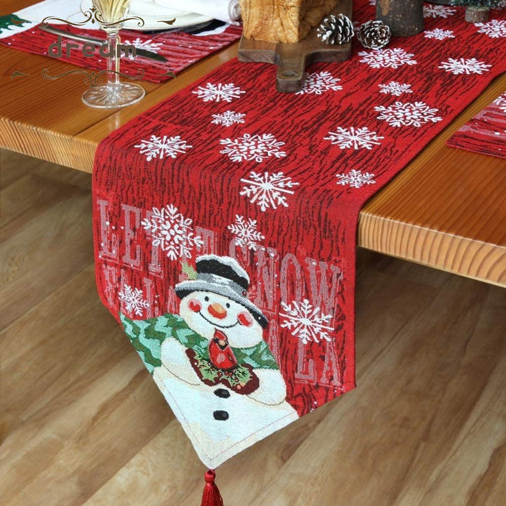 【DREAMLIFE】2022 Christmas Deer Embroidered Xmas Table-Runner For Christmas Tablecloths New