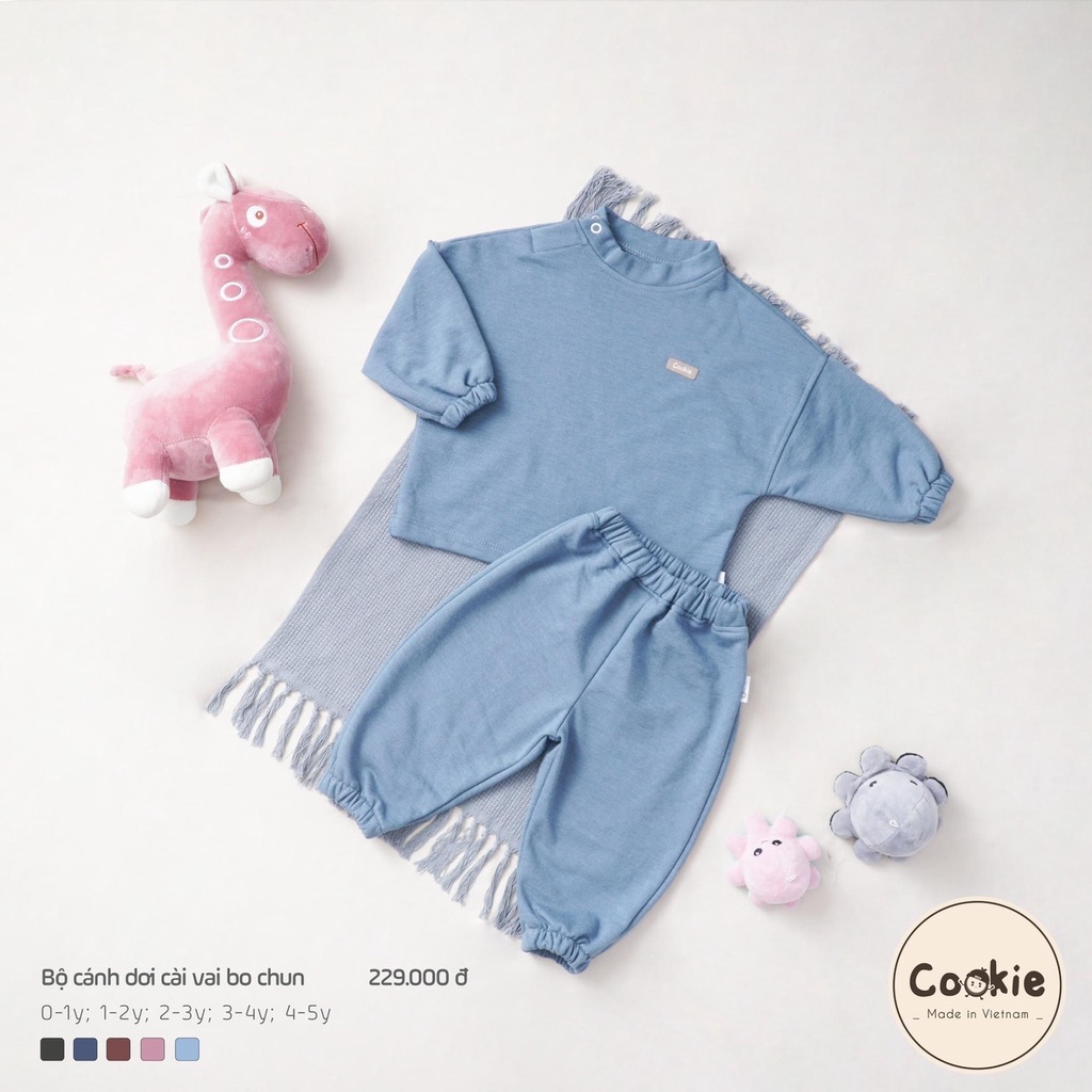 Bộ quần áo nỉ cánh dơi cài vai bo chun Cookie