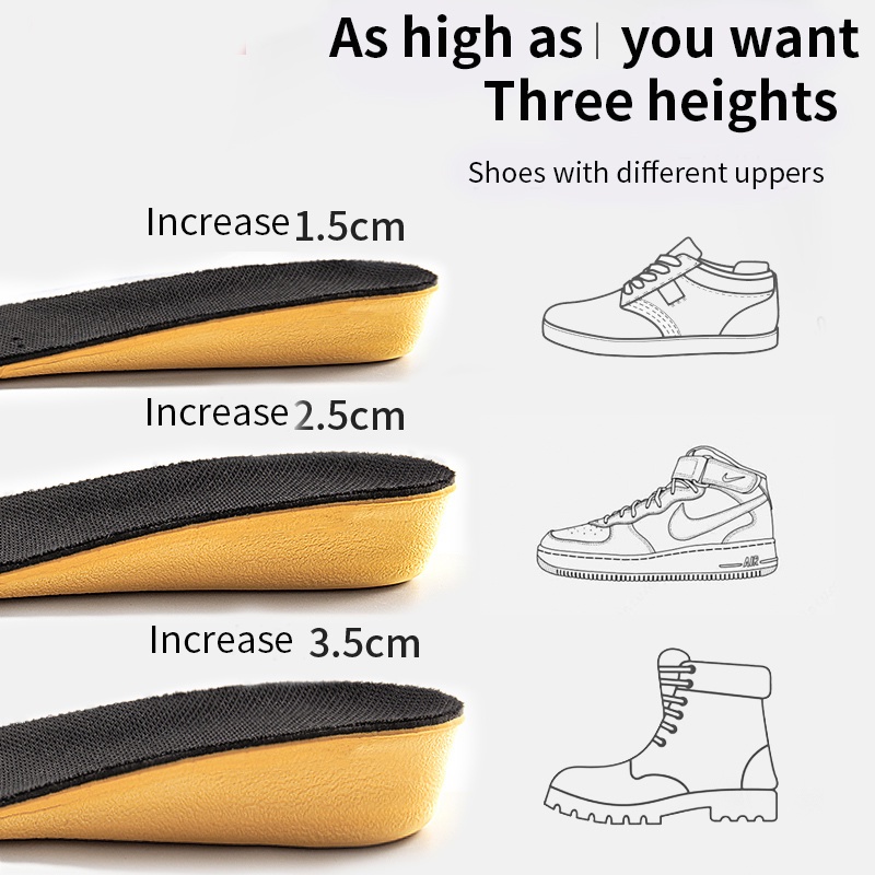 Miếng Lót Giày Tăng Chiều Cao 4D Mềm Mại Thấm Hút Mồ Hôi Thoáng Khí 1.5 / 2.5 / 3.5CM
