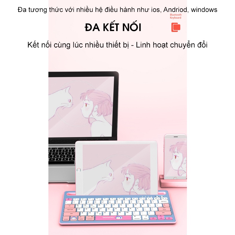 Bàn phím, bàn phím không dây | QK300 kết nối bluetooth như IPhone, IPad, Android, Tablet, Laptop, Macbook