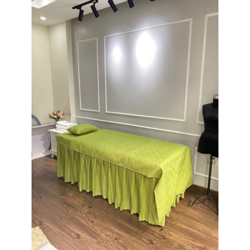 Bộ Ga giường spa chất satin gồm Ga - chăn đắp và vỏ gối ( hàng may 3 ngày có)