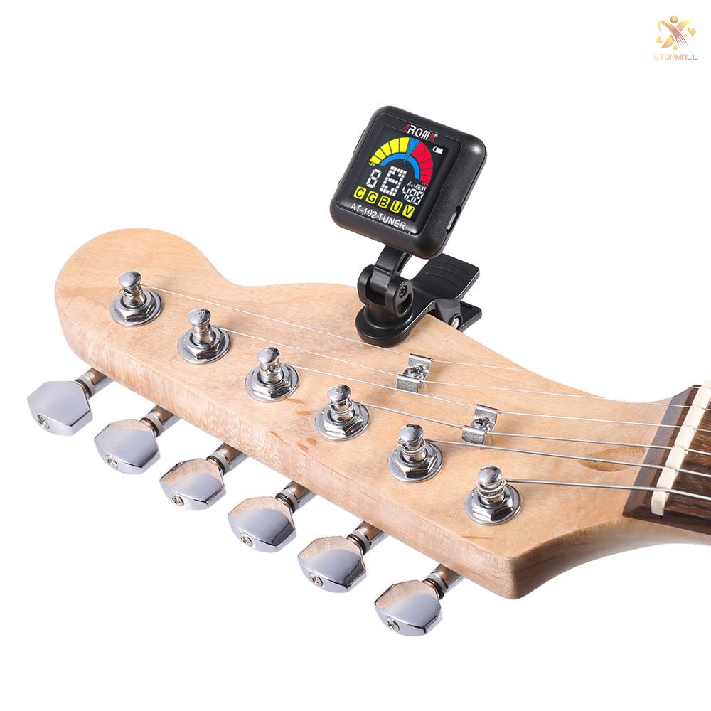 ET AROMA AT-102 Rechargeable Rotatable Clip-on Electronic Tuner Color Screen with Built-in Battery USB Cable for Chromatic Guitar Bass Ukulele Violin