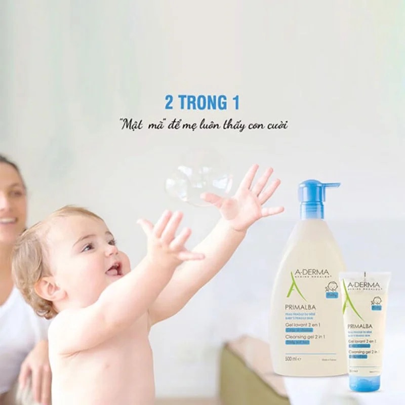 Sữa tắm gội dịu nhẹ dành cho em bé A Derma Primalba Gentle Cleansing Gel 2 In 1 500ml