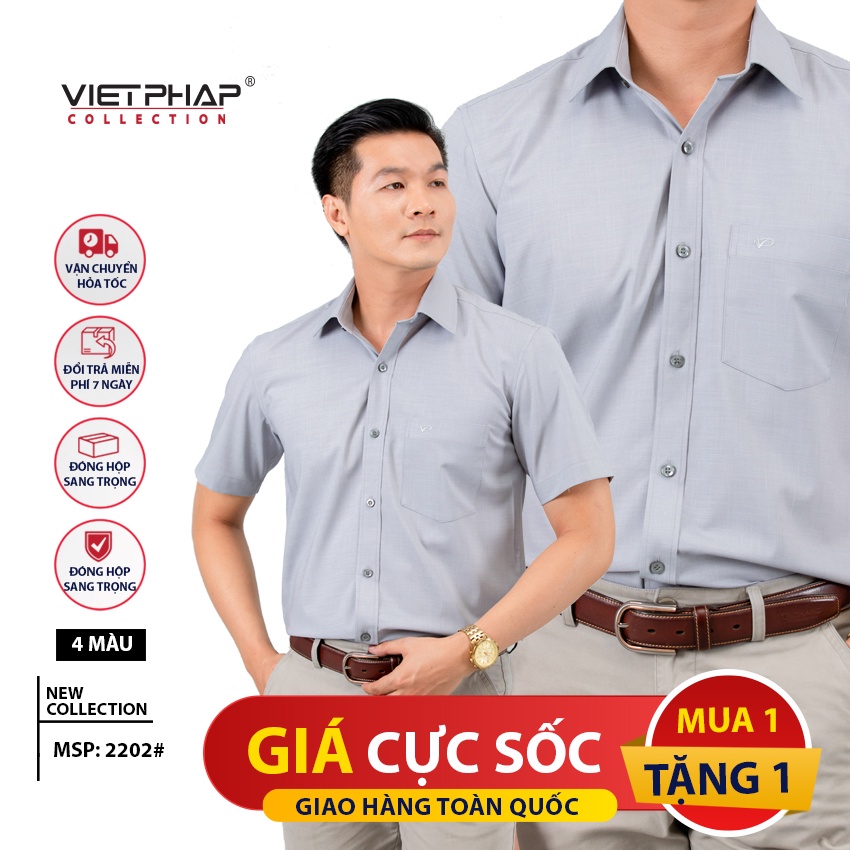 Sơ Mi Nam Tay Ngắn Cao Cấp Việt Pháp 2202 - HÀNG CHÍNH HÃNG