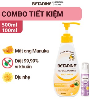Bộ sữa tắm kháng khuẩn Betadine mật ong diệt 99.99% vi khuẩn chai 500ml+Bọt vệ sinh Gentle Protection 100ml