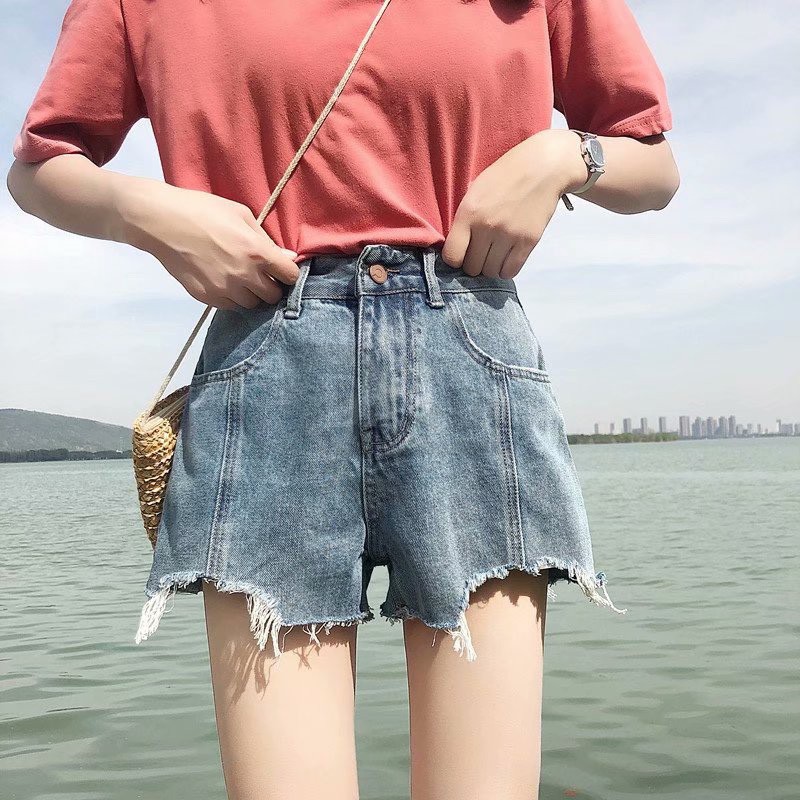 Quần Short Denim Lưng Cao Ống Rộng Thời Trang Hàn Quốc Cho Nữ