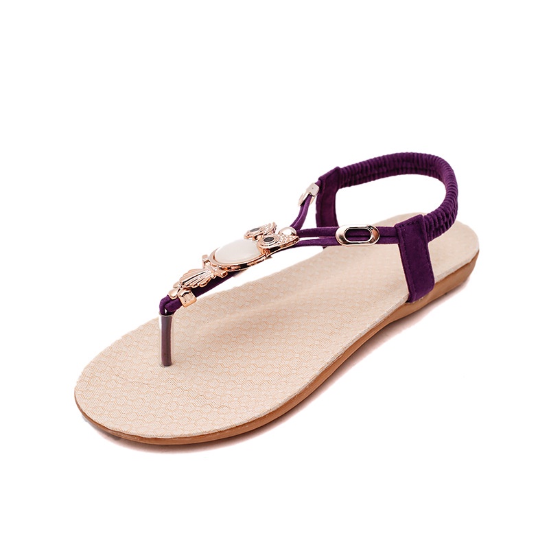 Dép sandal MS xỏ ngón đế bằng đính hạt hình chim cú phong cách bohemian thời trang mùa hè mới dành cho nữ tth006
