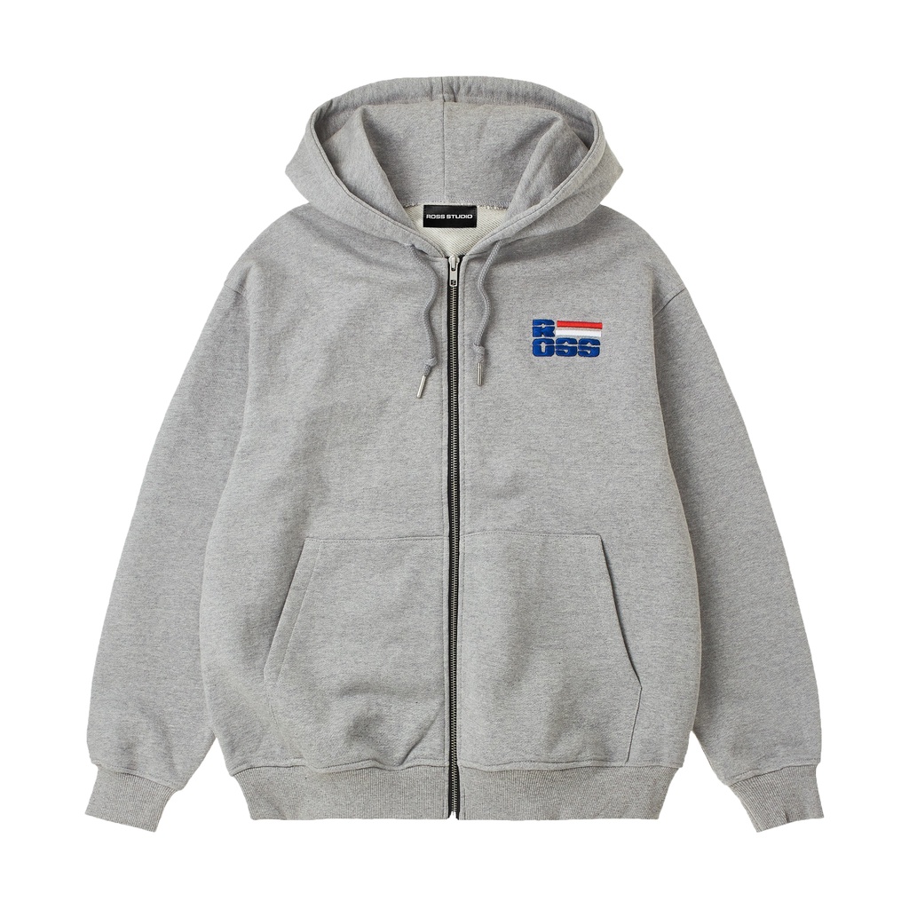 Áo Khoác Hoodie Zip Xám Ross Studio Chất Liệu Nỉ Có Mũ Dài Tay Khoá Kéo - Full Zip Hoodie - Ross Studio