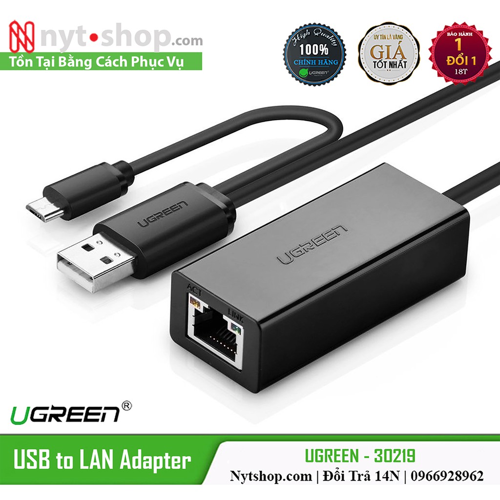 Bộ Chuyển Micro USB &amp; USB 2.0 Ra LAN Cao Cấp UGREEN 30219