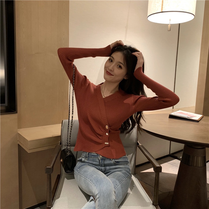 Áo len nữ mỏng thu đông ôm sát khuy vạt chéo AVC17 mới nhất 2022