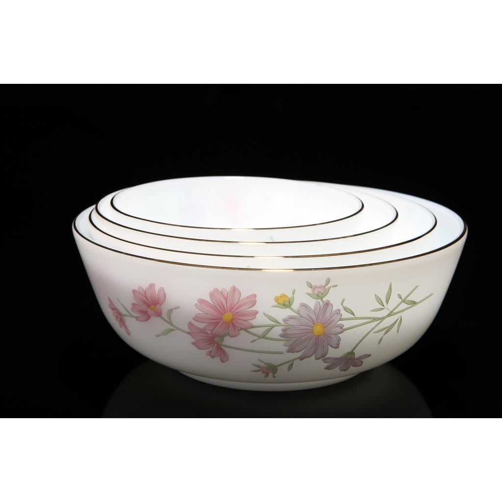 Tô khum / tô sâu viền vàng 22K họa tiết hoa màu hồng Thủy Tinh Ngọc USA Homeset cao cấp nhập khẩu chính hãng