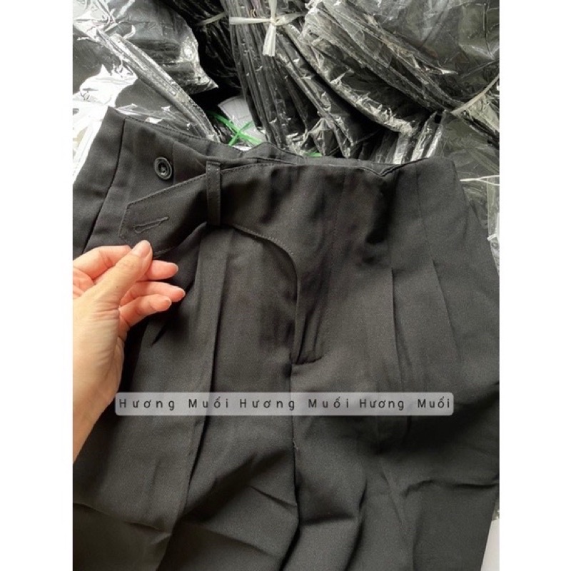quần baggy vải học sinh cài cúc lệch