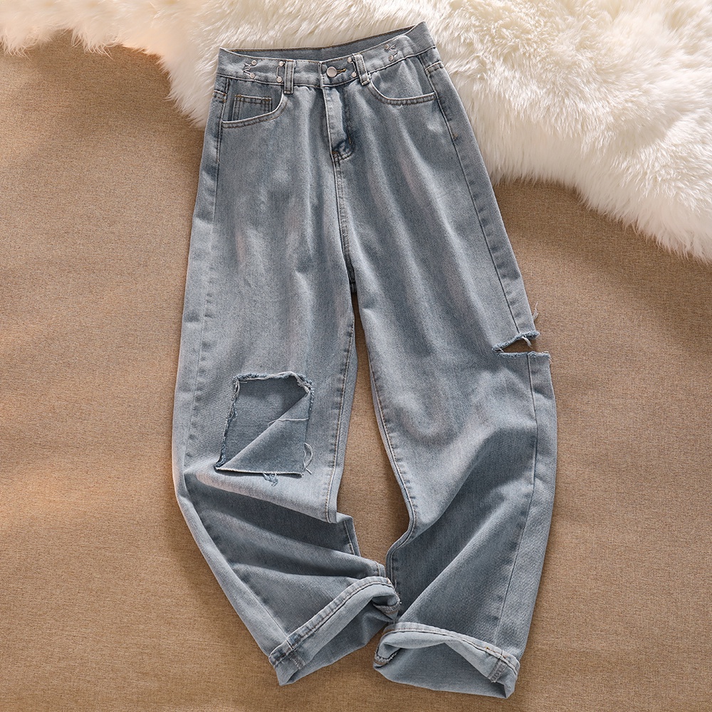 NUZIRO  Quần Jeans Dài Rách Gối Thời Trang Dành Cho Nữ