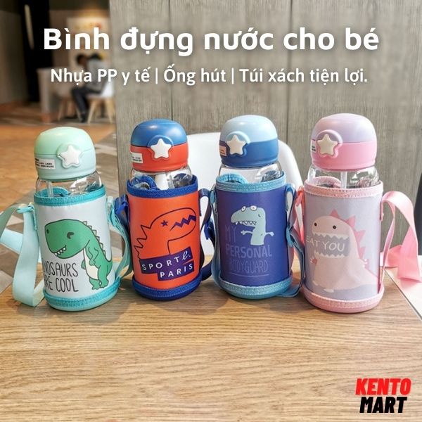 Bình Uống nước Kèm Ống hút hình Khủng Long Ngộ Nghĩnh 700ML