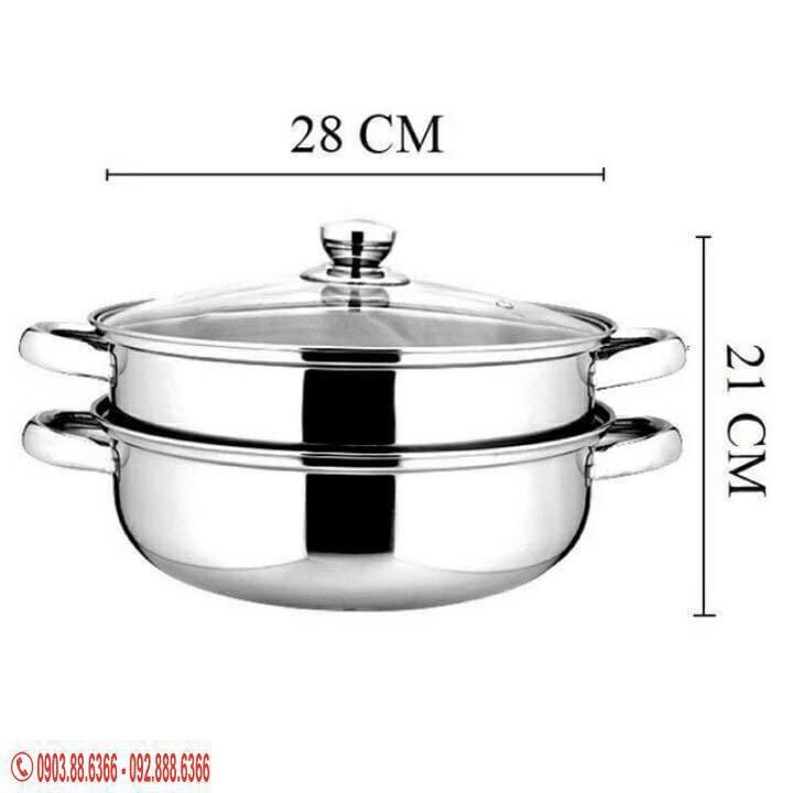 Nồi hấp 2 tầng inox - nồi hấp cách thủy siêu nhanh , bộ nồi inox vung kính kèm xửng hấp