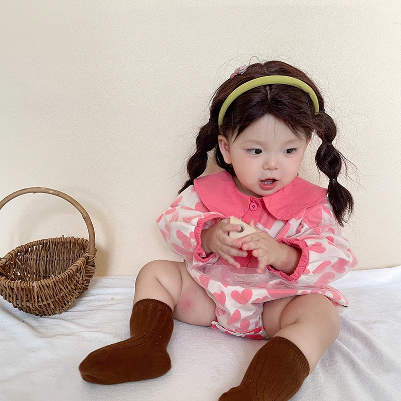 Áo Khoác Gió Công Chúa Cổ Búp Bê In Họa Tiết Trái Tim Dễ Thương Thời Trang Xuân Thu Cho Bé Gái