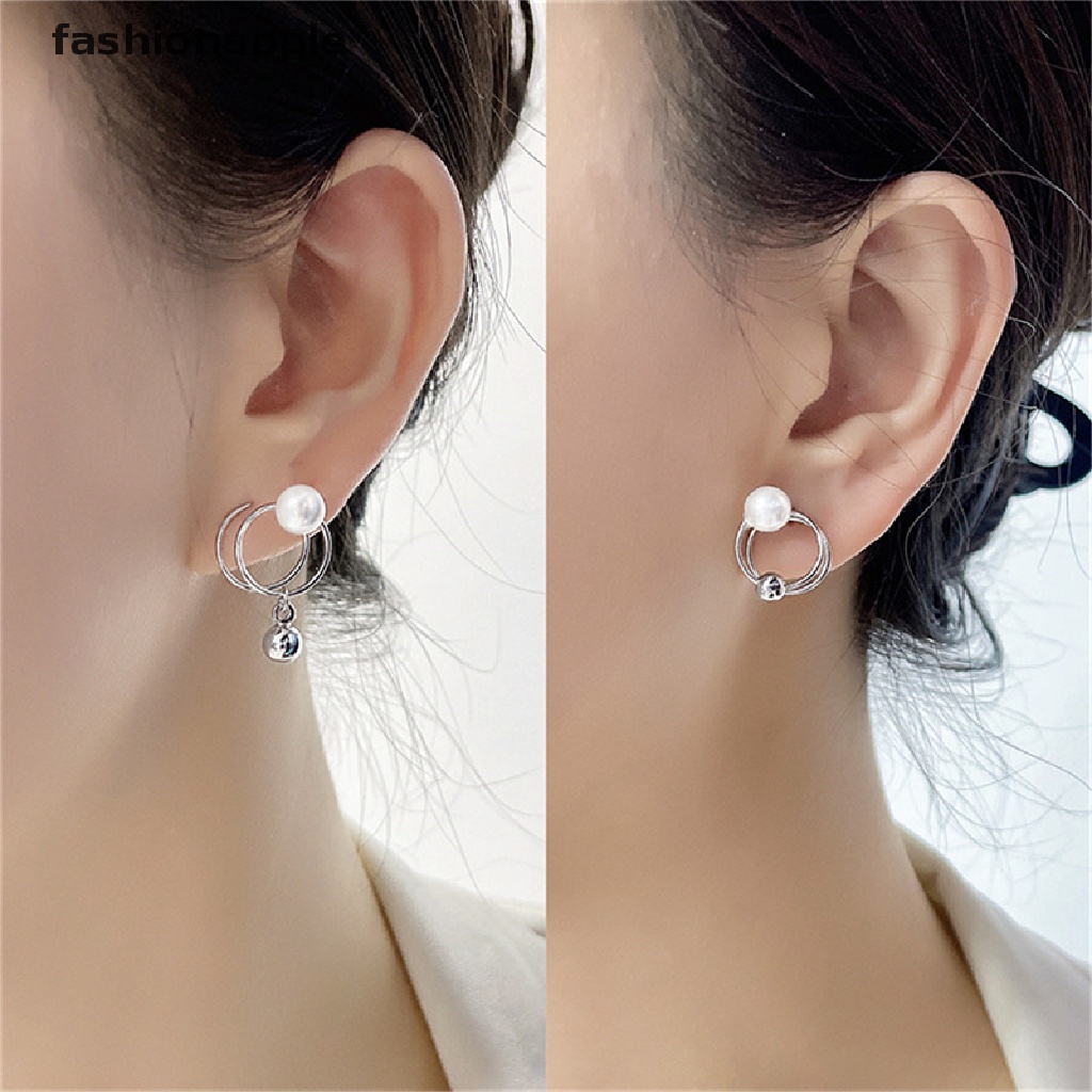 Đôi Khuyên Tai Tròn Gắn Hạt Ngọc Trai Thời Trang Cho Nữ