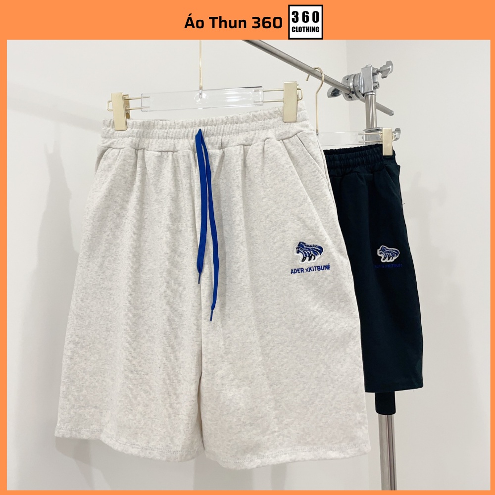 Quần đùi form rộng nam nữ unisex chất Nỉ Cotton Thêu họa tiết basic cạp to phong cách Hàn Quốc - Ảnh Thật