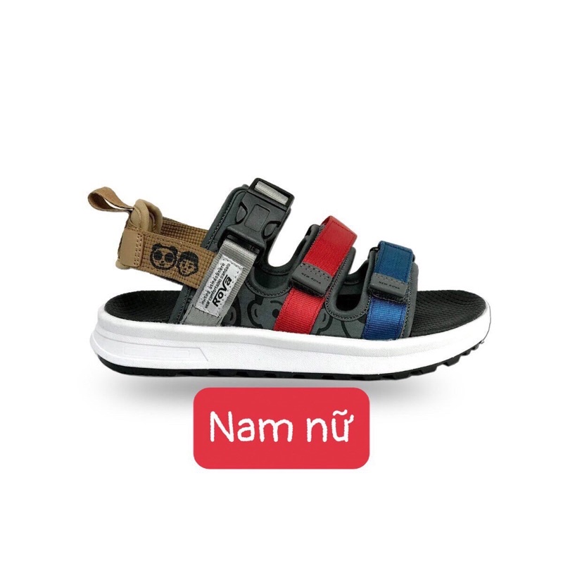 Giày Sandal nữ DUNIS 3 quai dù cao cấp Chính Hãng Rova Dép quai hậu thể thao màu đen phối hình