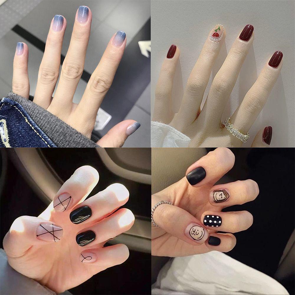 Bộ 1 24 Móng Tay Giả Ngắn / Tròn / Vuông Có Thể Tháo Rời