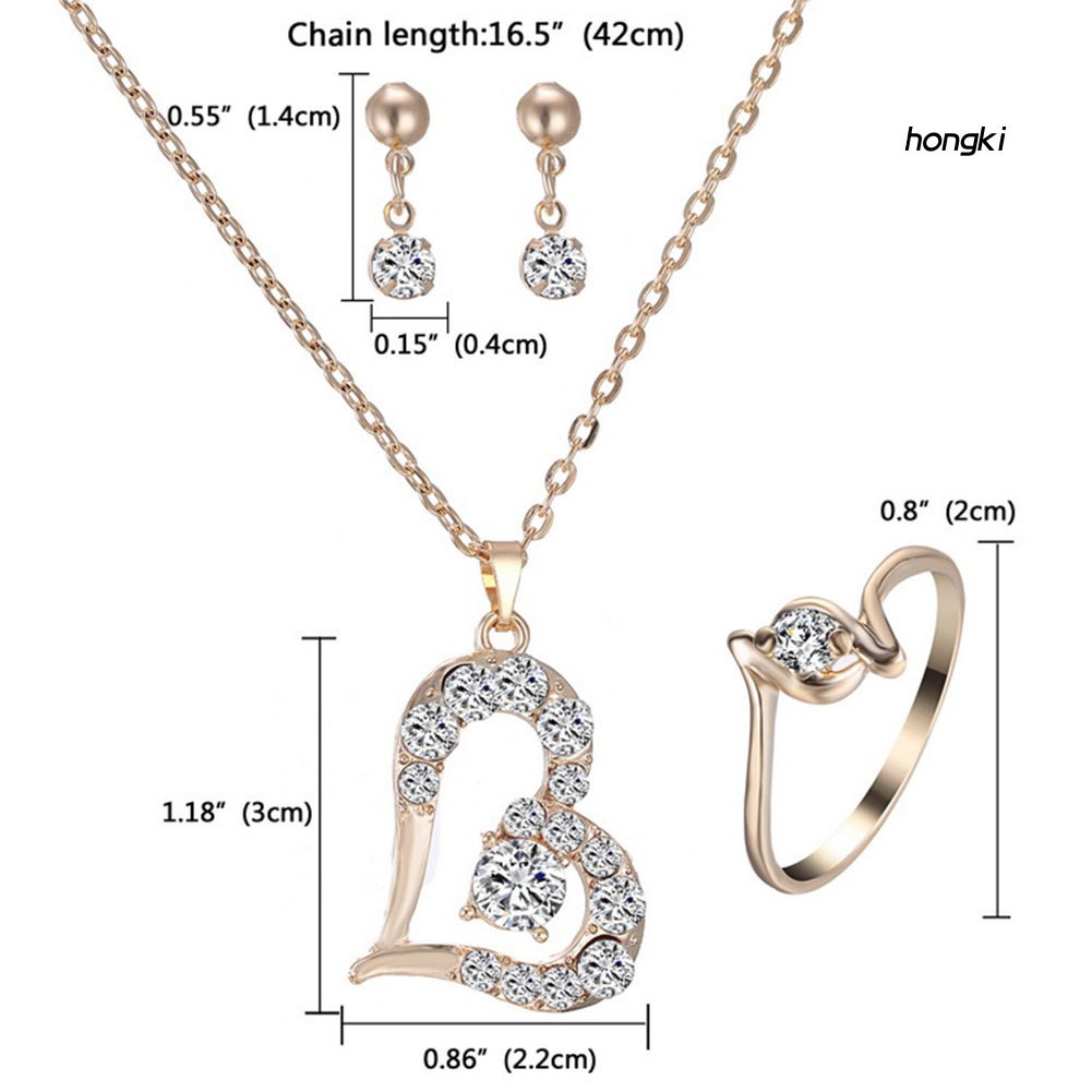 (Hàng Mới Về) Bộ Trang Sức Mặt Trái Tim Đính Đá Nhân Tạo Thời Trang