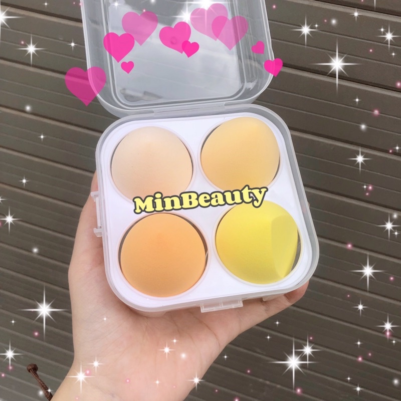 Set 4 mút trang điểm  đa năngtán kem nền BB có hộp đựng giúp make up tiện dụng