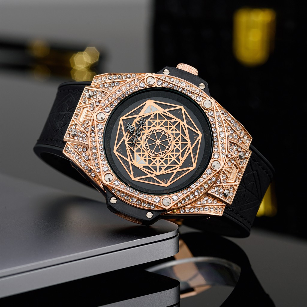 [Tặng box hãng] Đồng hồ nam Hublot cao cấp full đá mặt đa giác DH604