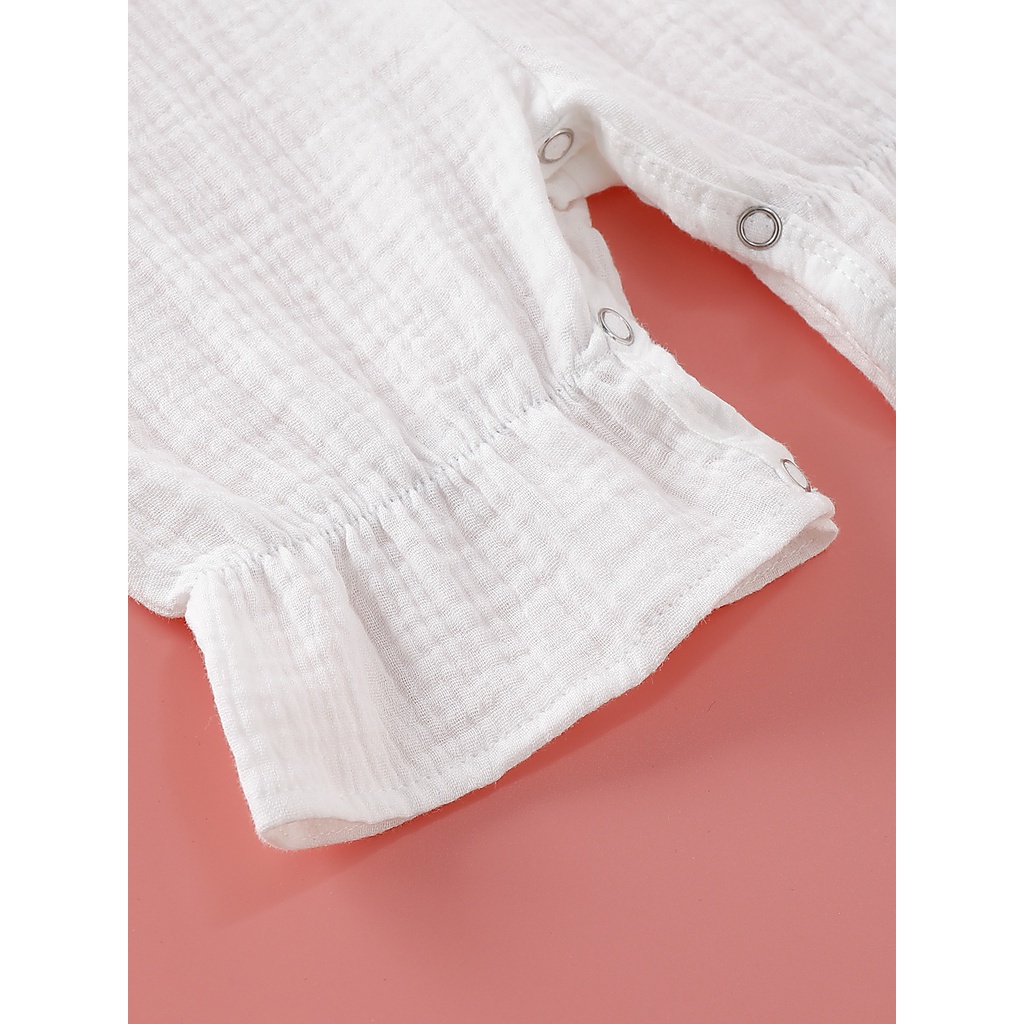 Áo liền quần MIKRDOO bằng cotton lanh màu trắng thời trang mùa hè dành cho bé gái