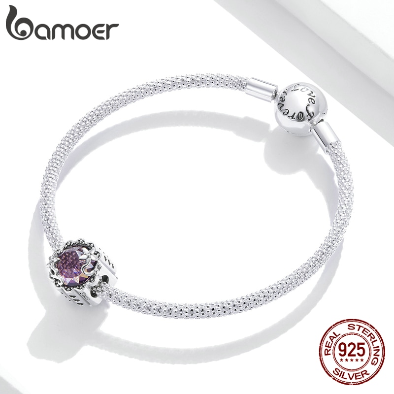 Hạt Trang Sức Bamoer SCC1796 Bạc Sterling 925 Đính Đá Hình Hoa Màu Tím Sang Trọng