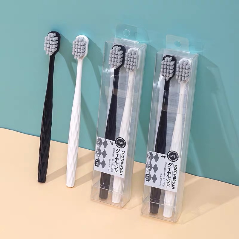set 2 bàn chải đánh răng lông mềm an toàn phong cách tối giản