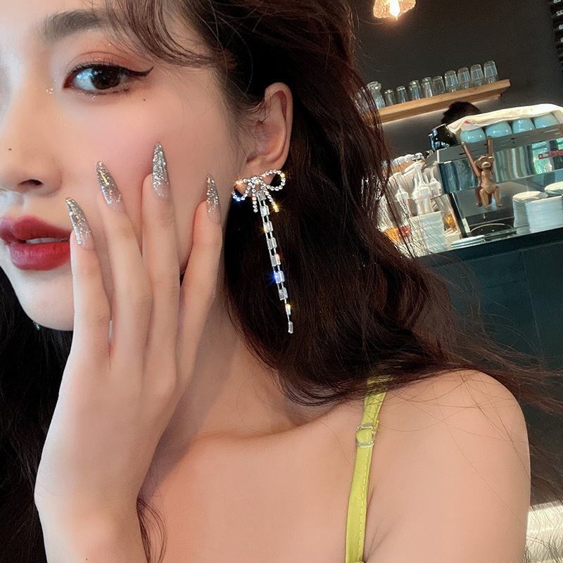 Khuyên Tai Hình Nơ Đính Đá Zircon Phong Cách Thời Trang Hàn Quốc Mới 2022 Cho Nữ