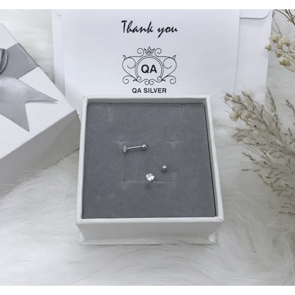 Khuyên tai bạc 925 nụ đá chốt vặn bông nam nữ tối giản S925 MINIMAL Silver Earrings QA SILVER EA210211