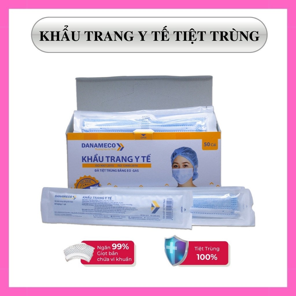 Khẩu trang y tế TIỆT TRÙNG Danameco 1 cái/gói-50 cái/ hộp 5.0 | BigBuy360 - bigbuy360.vn