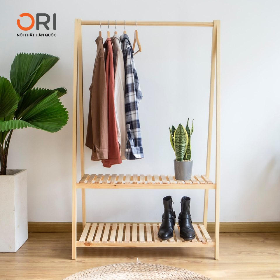 COMBO GIÁ TREO QUẦN ÁO HÀN QUỐC LIỀN KỆ - A HANGER 2F - SHELF 5F - NATURAL