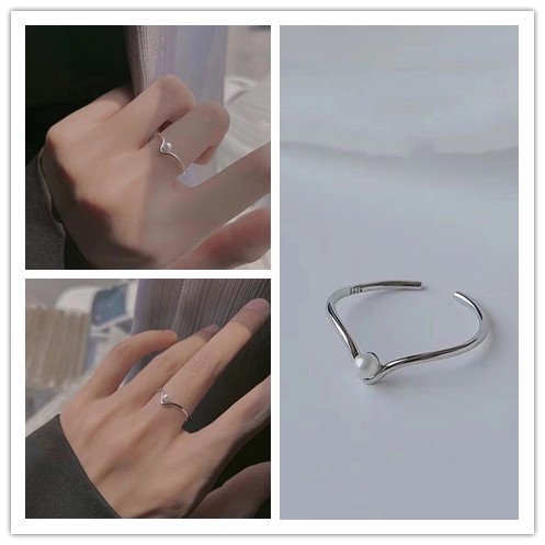 Nhẫn Ngọc Trai Chữ V Phong Cách Sang Trọng Đơn Giản