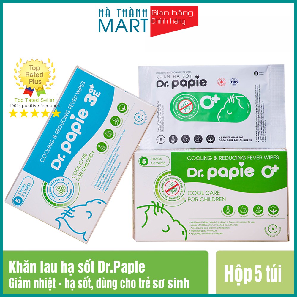 [CHÍNH HÃNG] Khăn lau hạ sốt Dr Papie 3m - Hộp 25 tờ