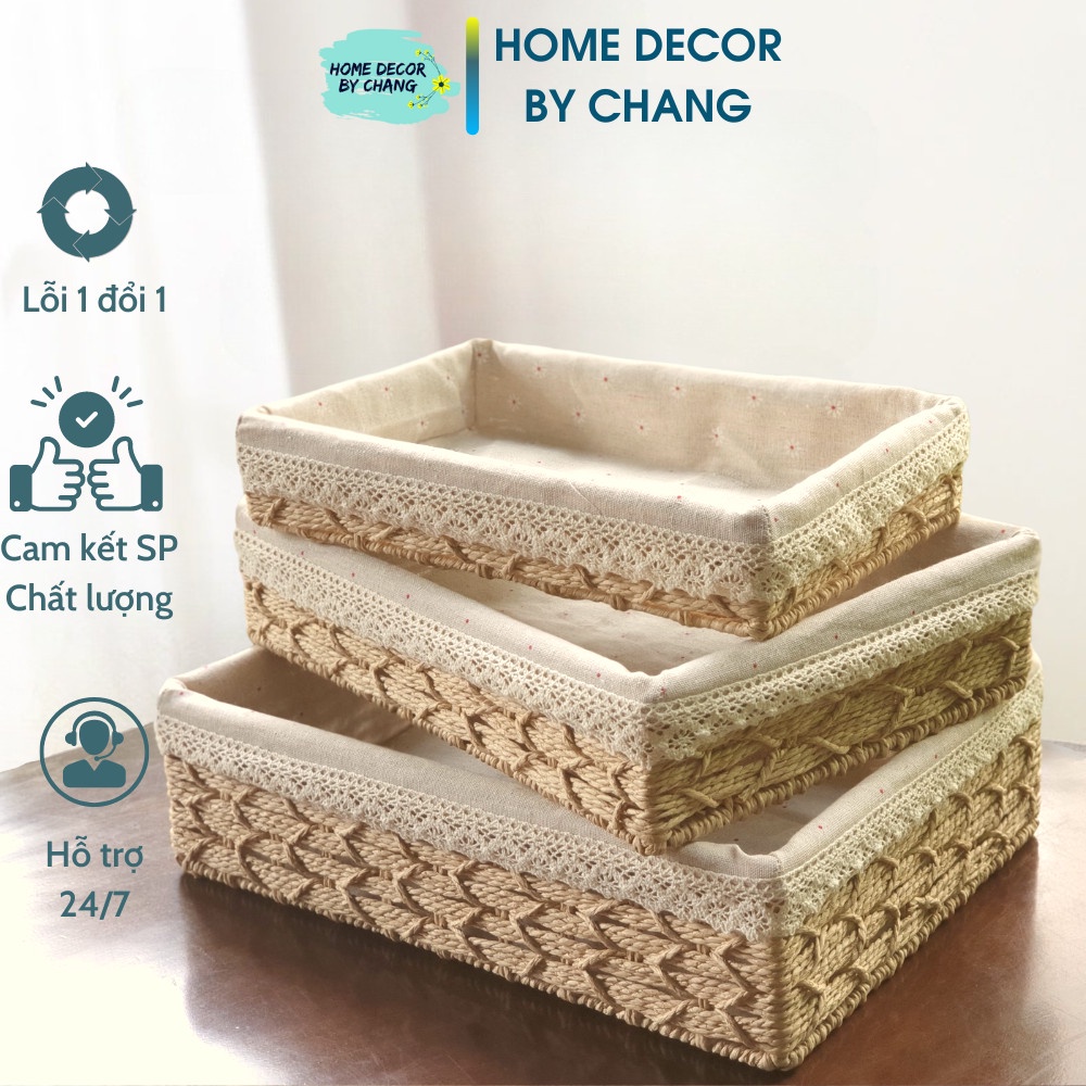 Giỏ Cói Lót Vải Để Bàn Đựng Bánh Kẹo, Bánh Ngọt, Trà, Cà Phê Xinh Xắn, Đẹp Mắt (Giỏ Mây Mềm)