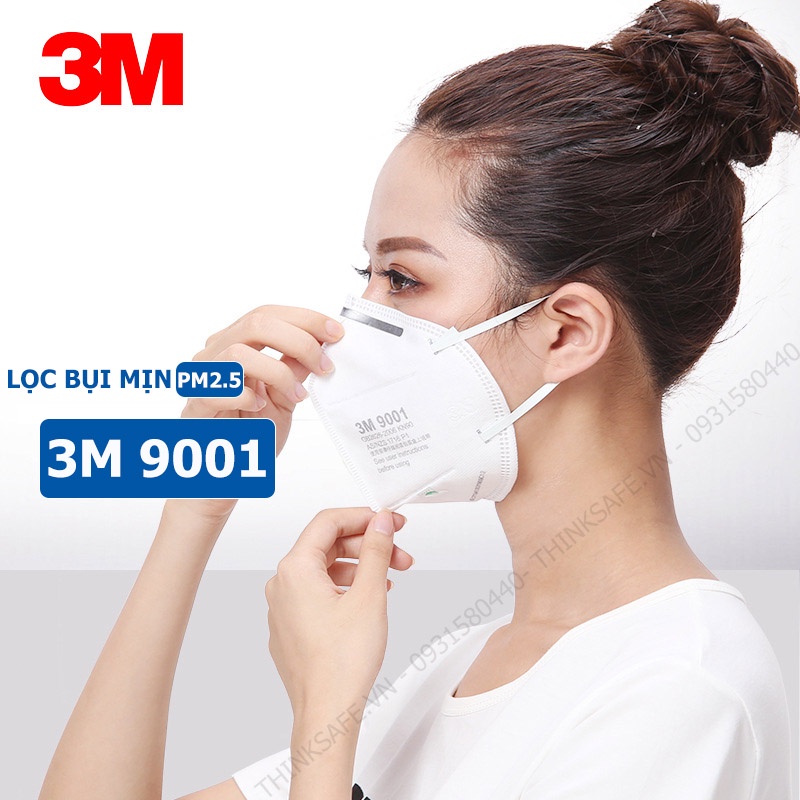 Khẩu Trang 3M 9001, 3M 9001V, 9002 Hàng Chất Lượng, Dây Đeo Cao Su Mềm, Có gọng Mũi Lọc Bụi Mịn PM2.5