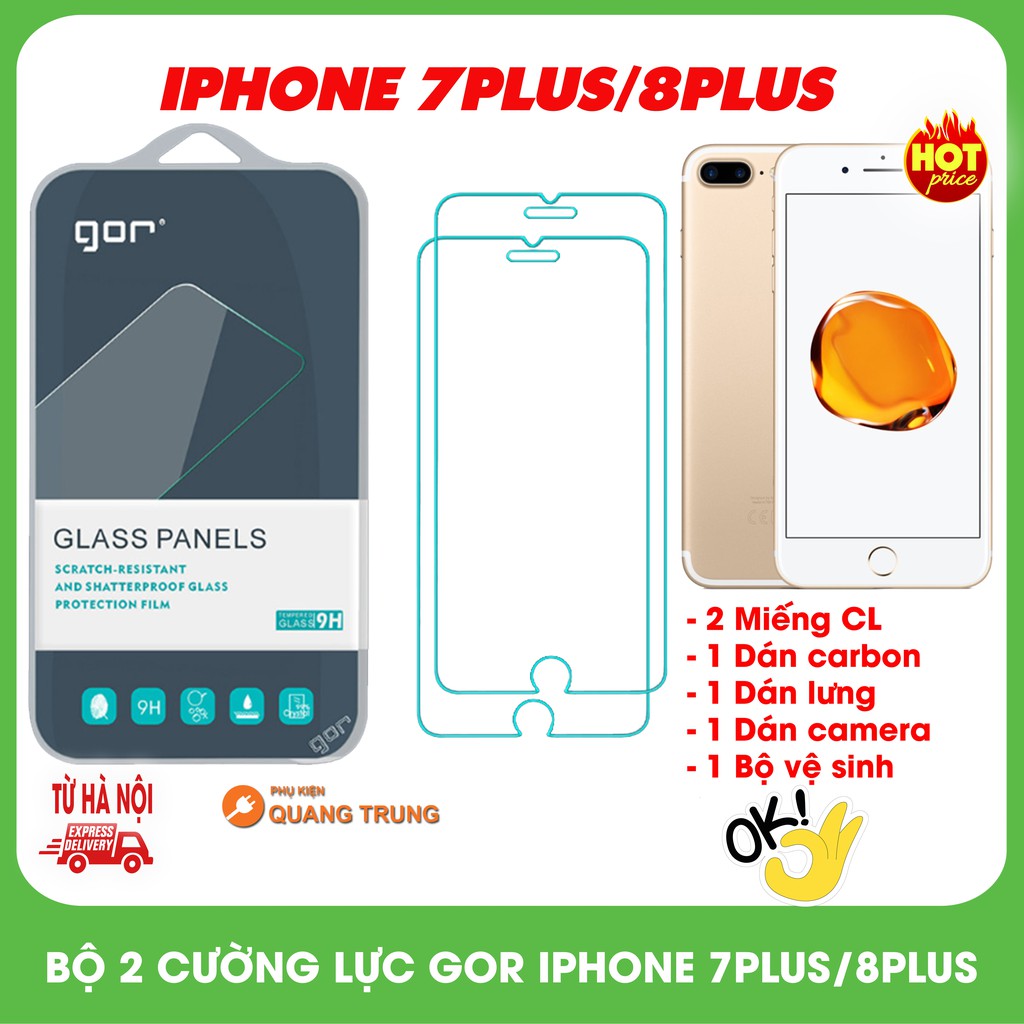 Bộ 2 miếng cường lực gor dành cho iphone7plus,iphone8plus,bảo vệ cực tốt