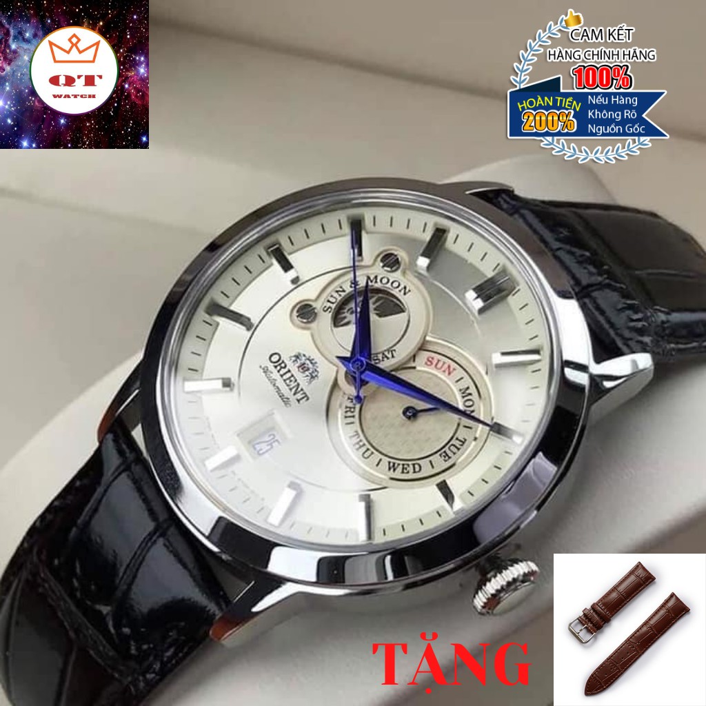 Đồng Hồ Nam ORIENT SUN & MOON FET0P003W0 DIAL TRẮNG _KIM XANH Chính Hãng Tặng Dây Da Cao Cấp