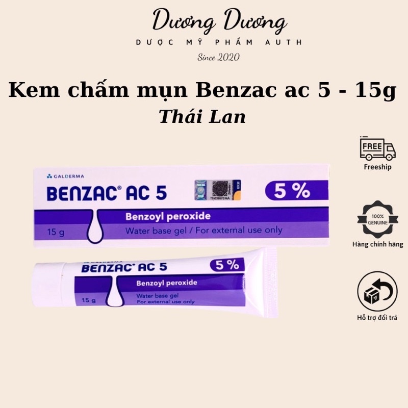 Benzac AC 5 Benzoyl Peroxide Gel giảm mụn viêm sưng nhanh hiệu quả 15g