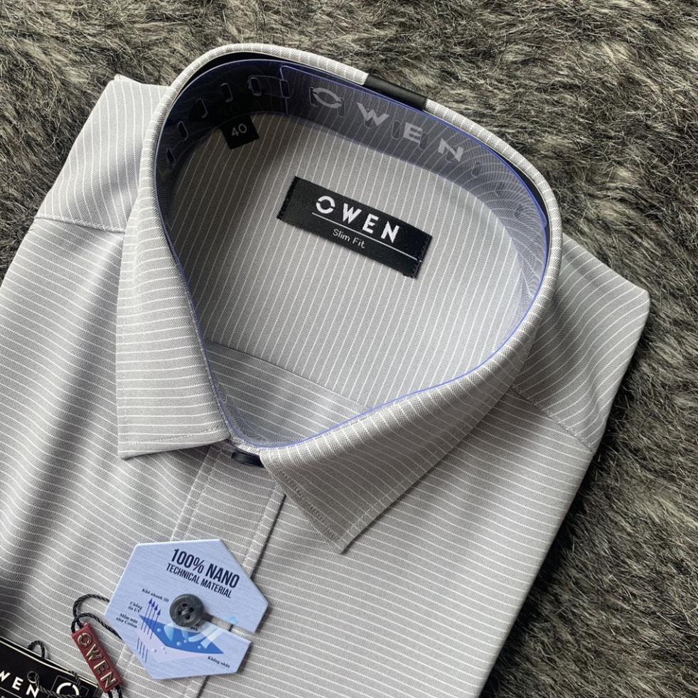 Xả 12.12 10.10 . Áo sơ mi cộc tay OWEN 100% nano Slimfit - Áo sơ mi nam ngắn tay 90598 Cực Đẹp . . . ' ' ' . ' * !