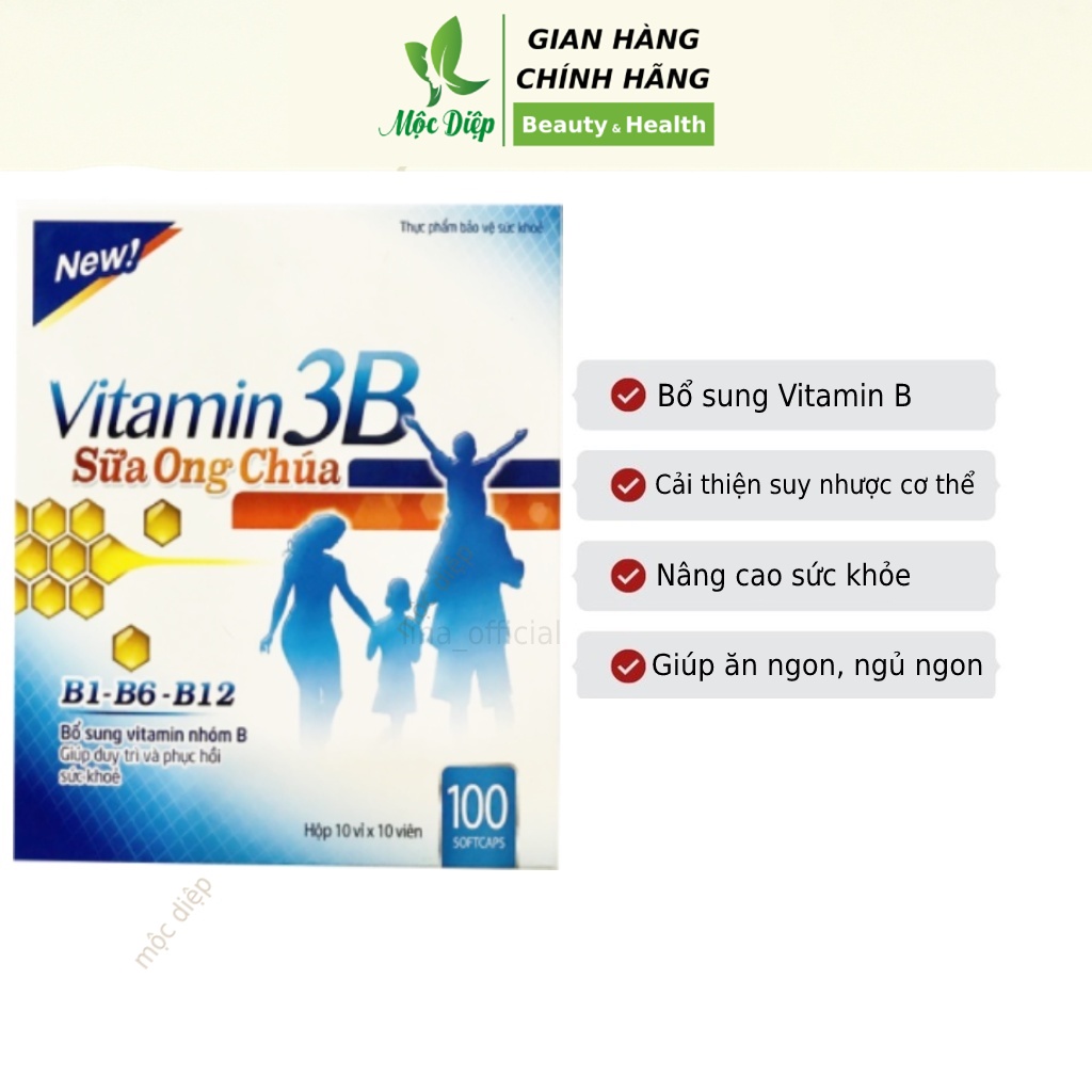 Vitamin 3B Sữa Ong Chúa 100 viên Tăng cường sức khỏe sức đề kháng - Bổ sung vitamin B1, B12, B6 - Mộc Diệp
