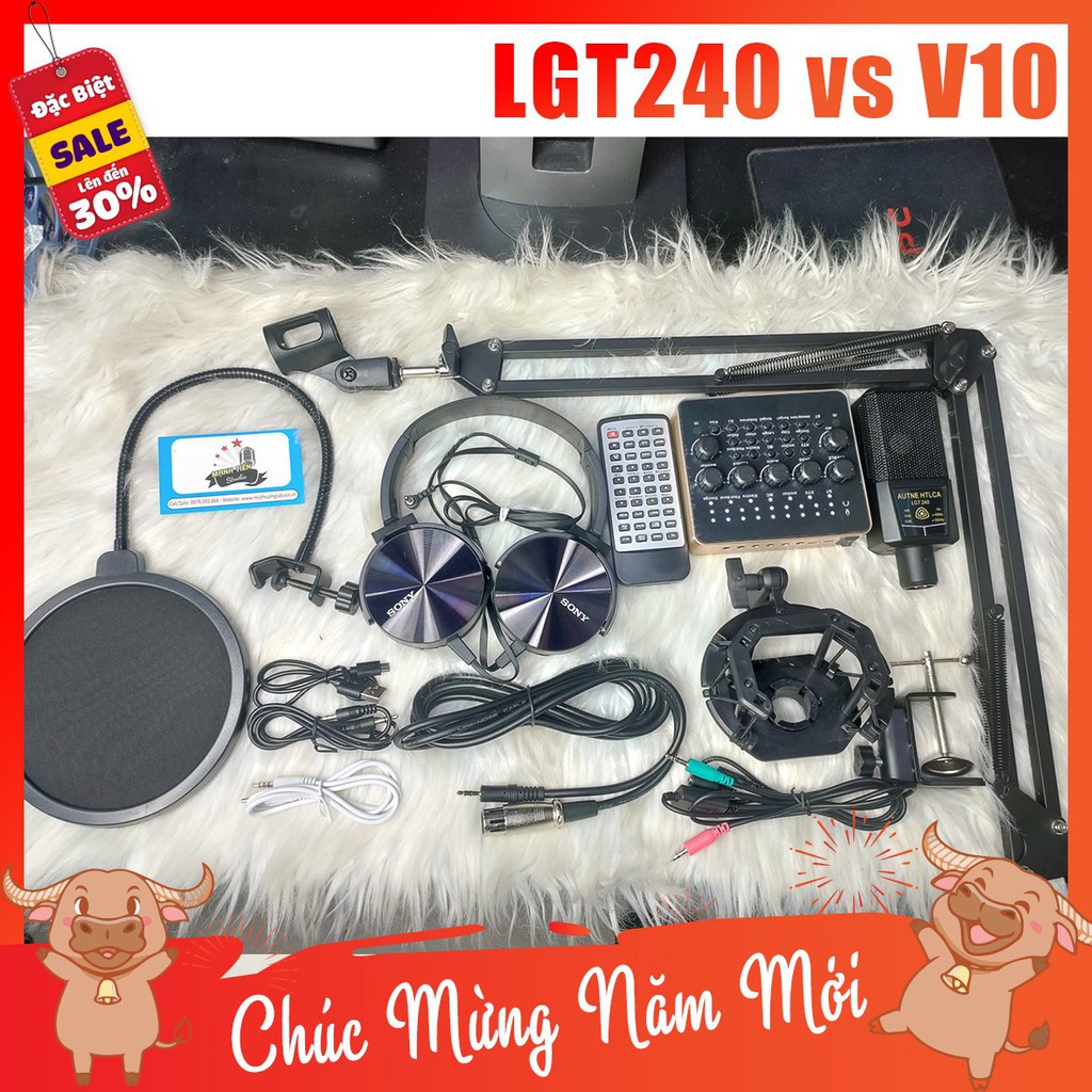 [tặng full phụ kiện] Combo Mic Thu Âm LGT240 + SoundCard  v10 + full phụ kiện livestream karaoke thu âm cao cấp cực hay