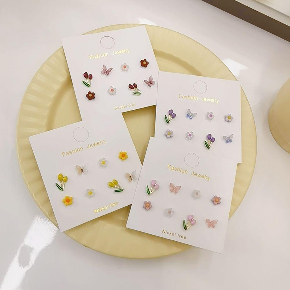 BERNARDO Bộ Bông Tai Hợp Kim Hình Hoa Tulip Đơn Giản Dễ Thương Phong Cách Hàn Quốc