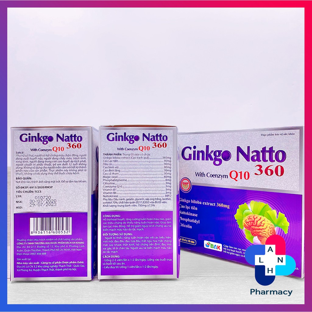 GINKGO NATTO Q10 (Hộp 100 viên) - Hỗ trợ hoạt huyết, tăng cường tuần hoàn máu não.