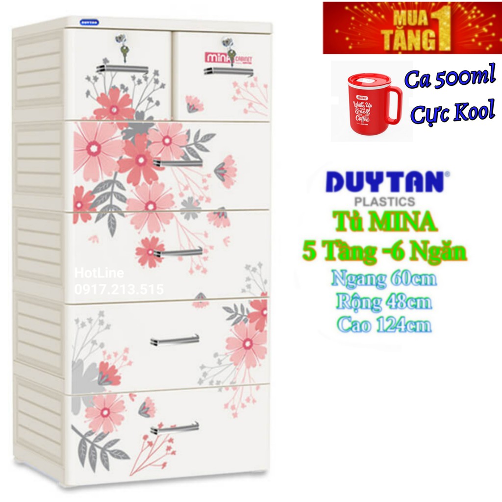 Tủ nhựa duy tân Mina 5 TẦNG -6 NGĂN Xám Hoa Cúc