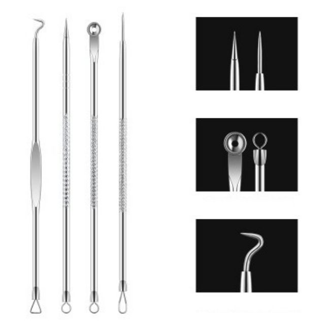 BỘ 4 CÂY NẶN MỤN, GẮP MỤN THÉP KHÔNG GỈ