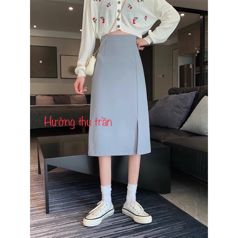 Chân váy dài chữ a xẻ tà Ulzzang phong cách hàn quốc, chân váy công sở dài qua gối, A Xẻ70