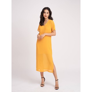 Đầm xẻ tà nữ YV LE & CO vải chiffon màu vàng hiện đại
